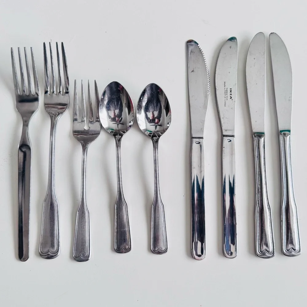 IKEA Silver Stainless Steel Flatware Set 9 Pc Silverware Fork Spoon Knife